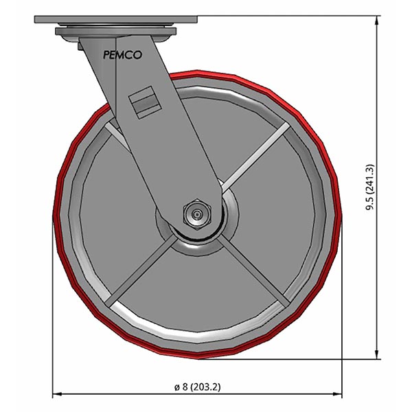 Side view drawing of caster with dimensions